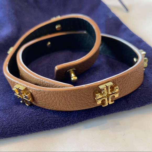 Tory Burch Double Wrap Logo Bracelet Leather Tan Gold - Picture 6 of 12